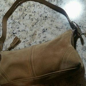Coach tan beige suede mini bag